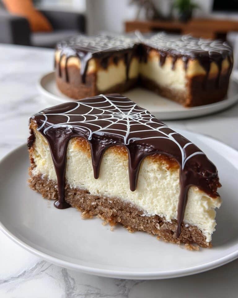 Spooky Chocolate Ganache Spider Web Cheesecake Recipe