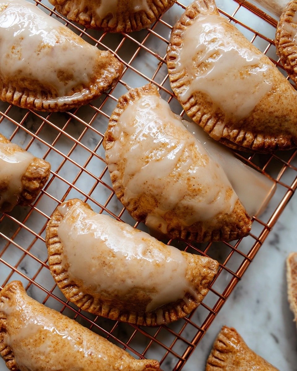 Two triangular pastries sit on a white plate with black decorative lines near the rim, resting on a white marbled surface with a beige cloth nearby. The bottom pastry is whole, covered in a smooth white icing that lightly drips down the sides. The top pastry is partially eaten, showing three layers: a flaky light brown crust on the outside, a thin layer of white icing on top, and inside, a dense orange filling with a slightly rough texture. Photo taken with an iphone --ar 4:5 --v 7